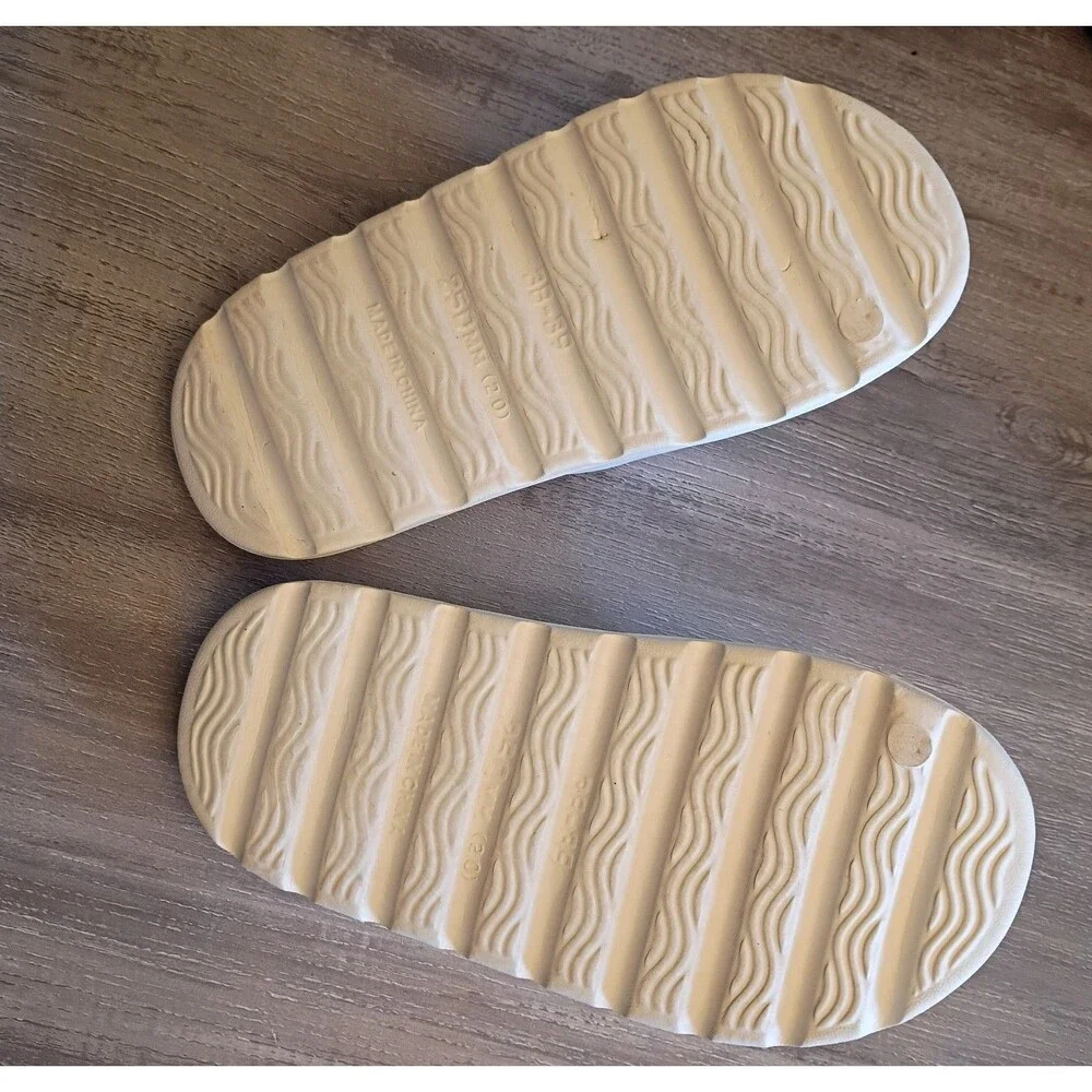 White Slide Sandals Slip-On Synthetic Upper Unisex Adults US M 5.5 W 7.5